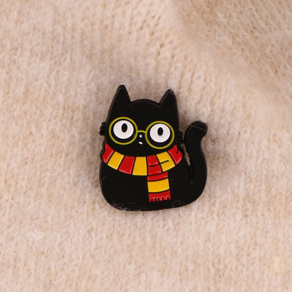 Black Cat Enamel Pin Funny Witch Brooches for Women Men Lapel Pin Backpack Bags Badges Halloween Gifts Clothing Accessories