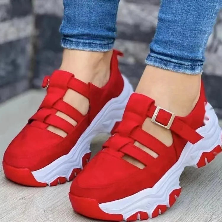 2024 Autumn New Women's Fashion Hollow Designer Thick-soled Wedge Sports Shoes Outdoor Casual Walking Women's Vulcanized Shoes