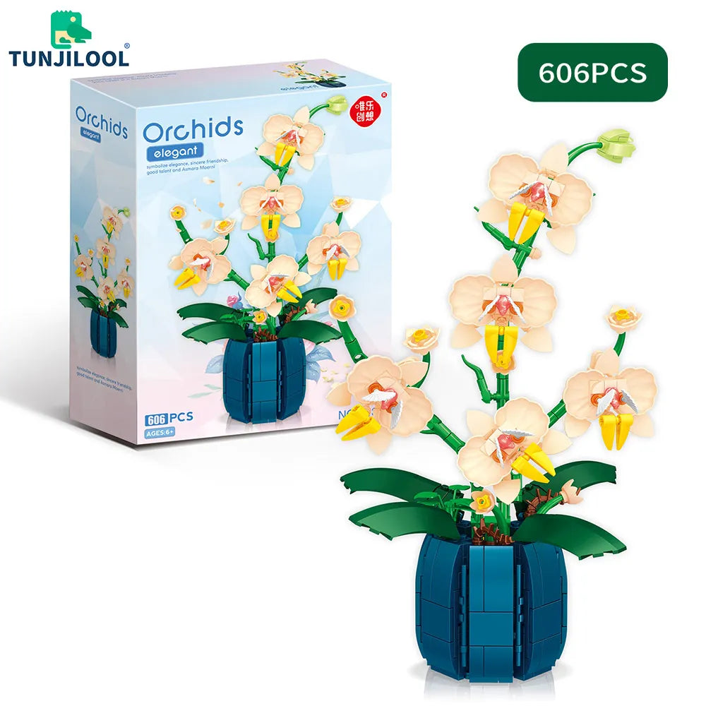 Orchid Building Blocks Flowers Bouquet Flower Blocks Bonsai Plant Model Bricks Romantic Home Decoration Toy For Kids Girls Gift