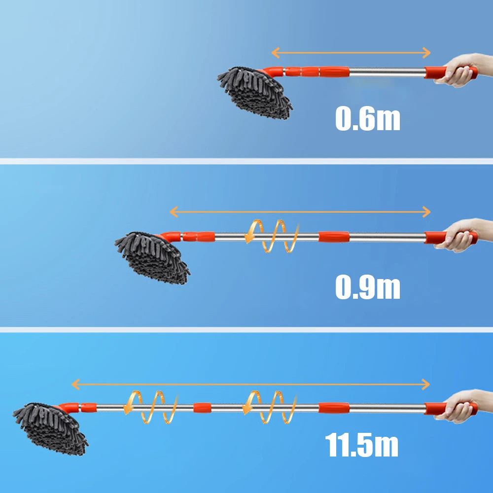 Rotating Double Brush Head Car Wash Mop Auto Supplies Three-Section Telescopic Mop Roof Window Cleaning Maintenance Accessories