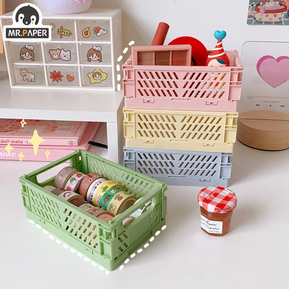 Mr.paper 6 Styles Plastic Stackable Foldable Stationary Holder Simple Cute Student Office Desktop Storage Stationery Organizer