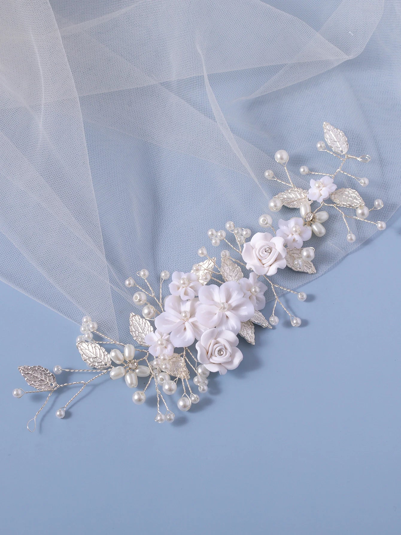 1Pc Flower Bride Wedding Hair Vine Pearl Bridal Hair Piece Leaf Hair Accessories Rhinestone Headband for Women and Girls