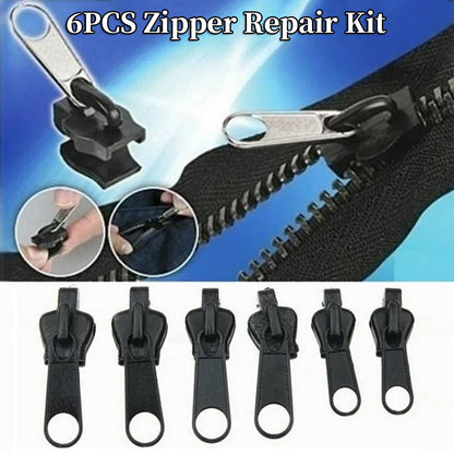 6pcs Instant Zipper Universal Instant Fix Repair Kit Replacement Zip Slider Teeth Multifunctional Clothing Replacement  Zipper