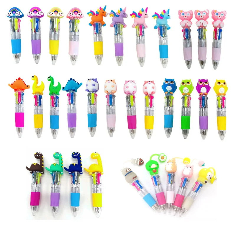 20Pcs/Lot Cute Cartoon 4 Color Mini Ballpoint Pen Kawaii Unicorn Flamingo Retractable Pen Stationery Gift School Office Supplies