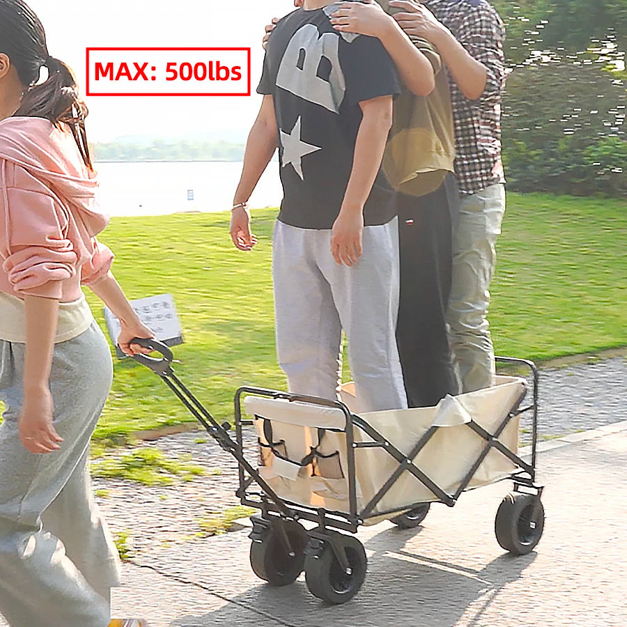 500lbs Large Capacity Folding Wagon Cart Heavy Duty Portable Collapsible Beach Cart With Big Wheels for Sand Camping Trolley