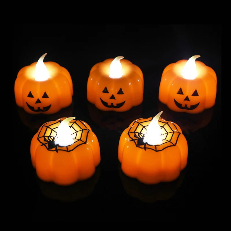 6pcs LED Pumpkin Light Halloween 2 styles Decorations Ornaments Flickering Flameless Nigh Lamp Holloween Party Decoration Supply