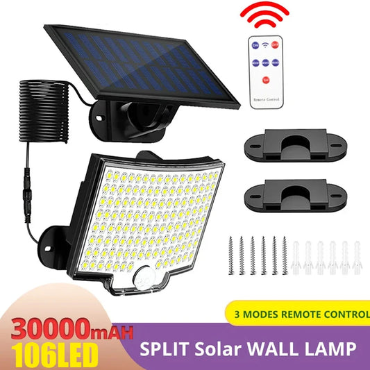 106LED Split Solar Lamp 3 Lighting Mode Outdoor Decoration Sunlight Wall Light PIR Motion Sensor Waterproof Garden Garage Lamp