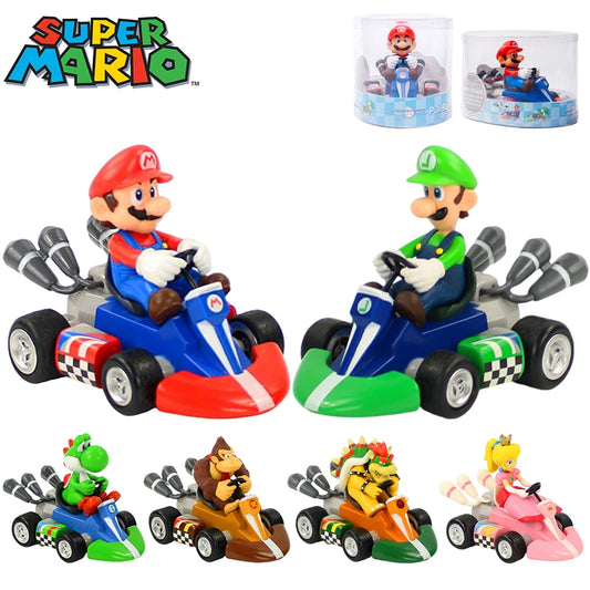 Super Mario Pull Back Car Green Yoshi Donkey Kong Bowser Luigi Toad Princess Peach Action Figure Toys Anime Game Doll Kid Gifts