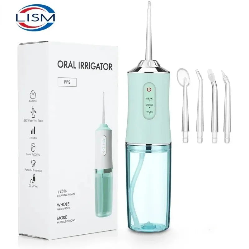 Oral Irrigator Portable Dental Water Flosser USB Rechargeable Water Jet Floss Tooth Pick 4 Jet Tip 220ml 3 Modes IPX7 1400rpm