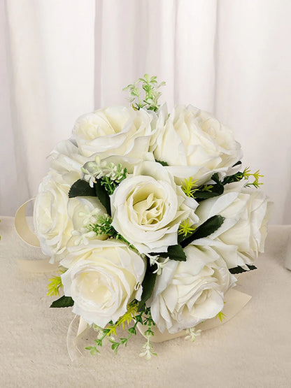 Silk Wedding Bouquets Holding Flowers Artificial Natural Rose Wedding Bouquet White Champagne Bridesmaid Bridal Party