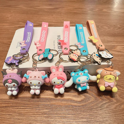 Sanrio Hello Kitty Keychain Cute Cartoon Melody Kuromi Cinnamoroll Doll Pendant Decoration Keyring  Jewelry Girl&Child Gifts Toy