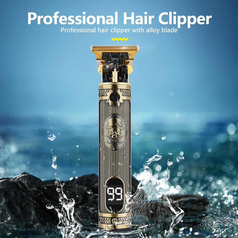 Digital Display Stainless Steel Cutter Head Professional T9 Hair Trimmer Metal Body Men's Electric Shaver Men's Barber Machine