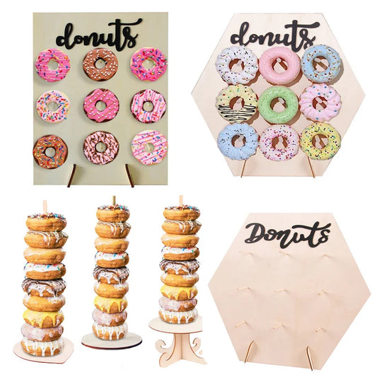 Wood Donut Stand Doughnuts Wall Stands Display board Holder Kids Birthday Party Wedding Table Decoration Baby Shower Supplies