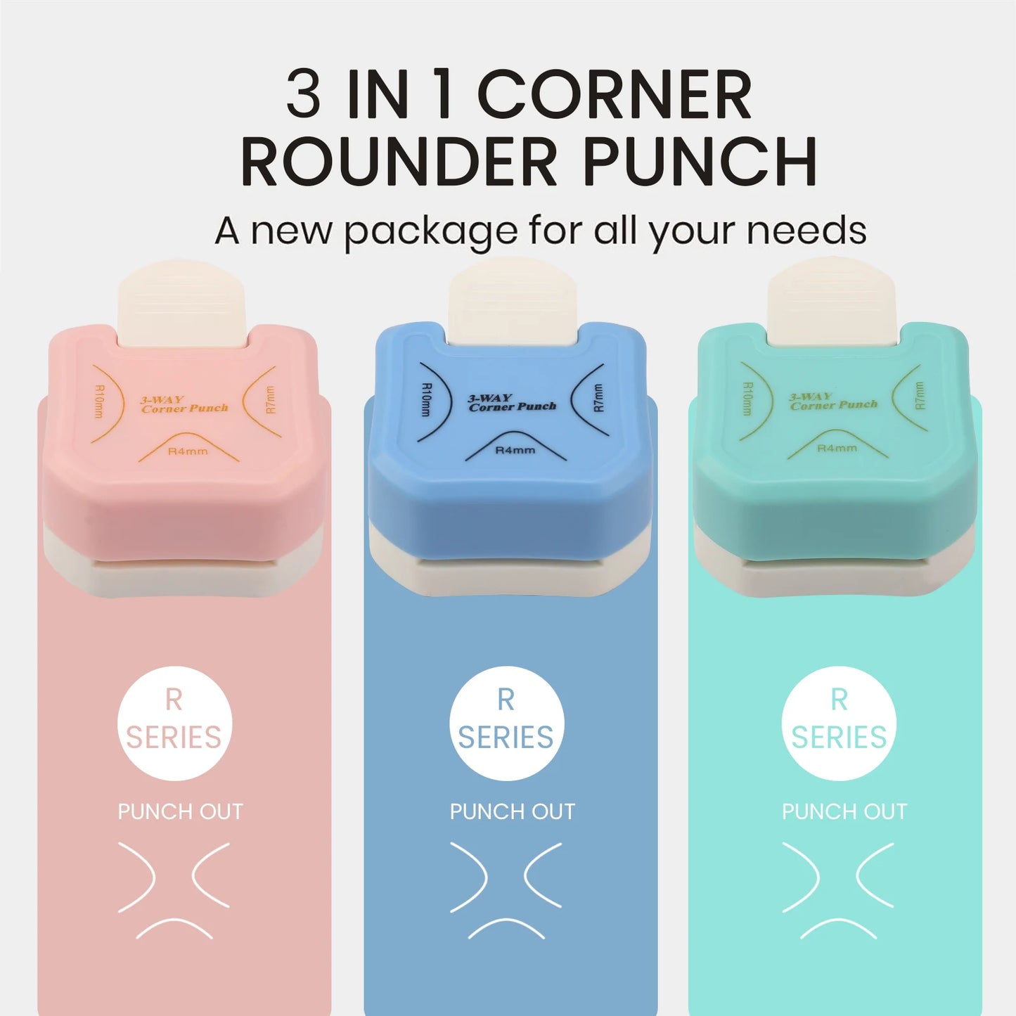 3 Way Corner Rounder Punch, 4mm, 7mm, 10mm 3 in 1 Corner Cutter for Card Making, Laminate, Cardstock, Scrapbooking