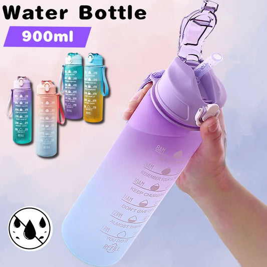 900ML Sports Water Bottle with Time Marker Leak-proof Cup Motivational Portable Water bottle for Outdoor Sport Fitness BPA Free