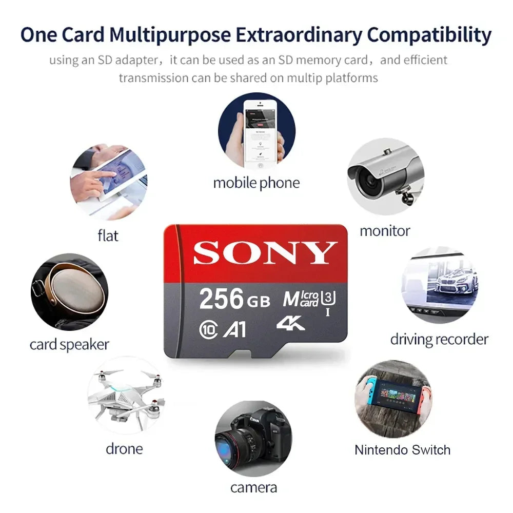 SONY Micro SD Card Mini Memory Card Class 10 32GB 64GB 128GB 256GB U3 4K High Speed Cartao De Memoria Flash Memory TF Mecard C10