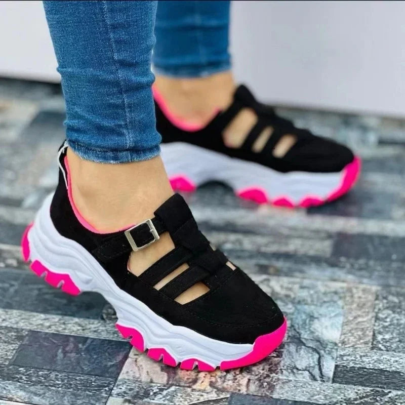 2024 Autumn New Women's Fashion Hollow Designer Thick-soled Wedge Sports Shoes Outdoor Casual Walking Women's Vulcanized Shoes