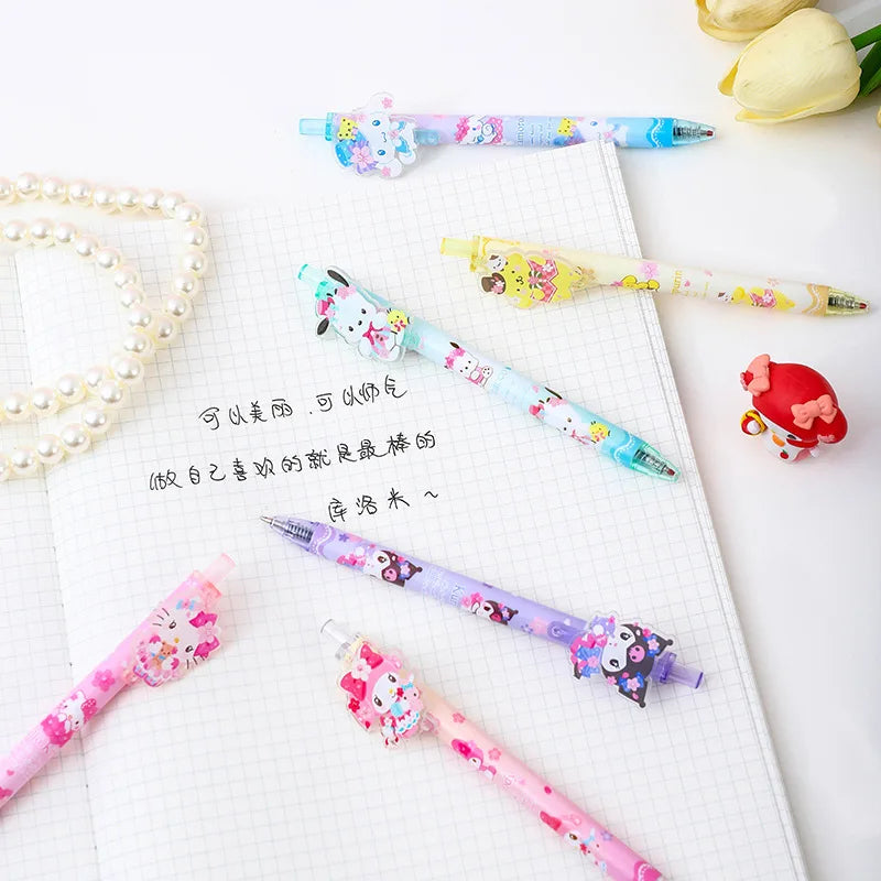 New Sanrio 24/48pcs Gel Pen Kawaii Student Stationery School Supplies 0.5 Black Cartoon Patch Press Pen Cute Press Office Gift