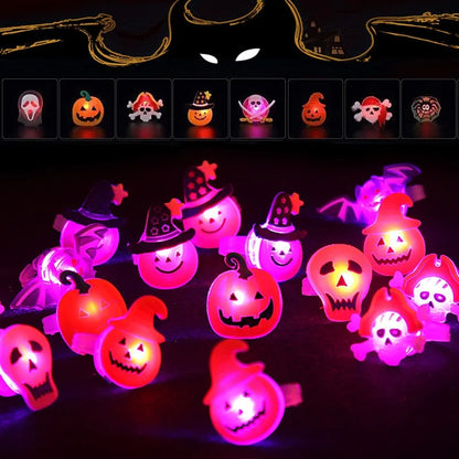 Halloween LED Flashing Light Ring Horror Pumpkin Ghost Spider Glow Finger Rings for Kids Trick Party Cosplay Supplies Party Gift