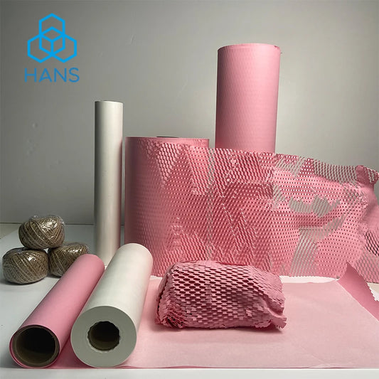 Pink Packaging Paper  Honeycomb Cushioning Roll Perforated-Packing Recycled Cushion Wrapping Roll Eco Friendly Moving Green Wrap