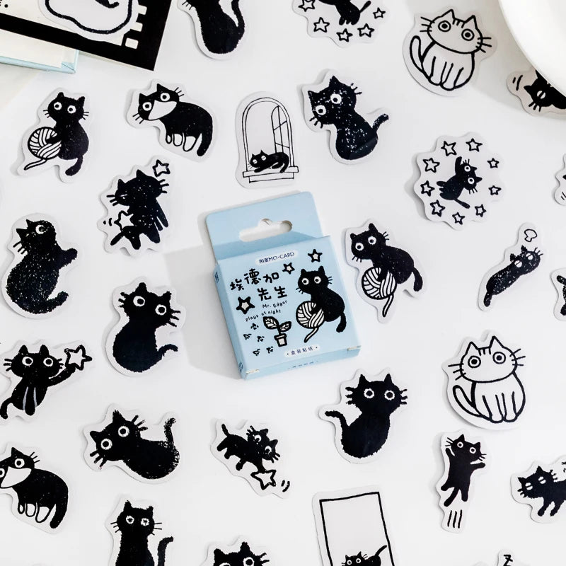 45pcs Kawaii Little Black Cat Decorative Boxed Stickers Scrapbooking Label Diary Stationery Album Phone Journal Planner