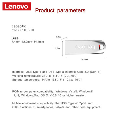 Lenovo Flash Drives 2TB Usb 3.0 Mini High Speed Metal Pendrive 1TB 512GB Stick Portable Drive Waterproof Memoria Storage U Disk