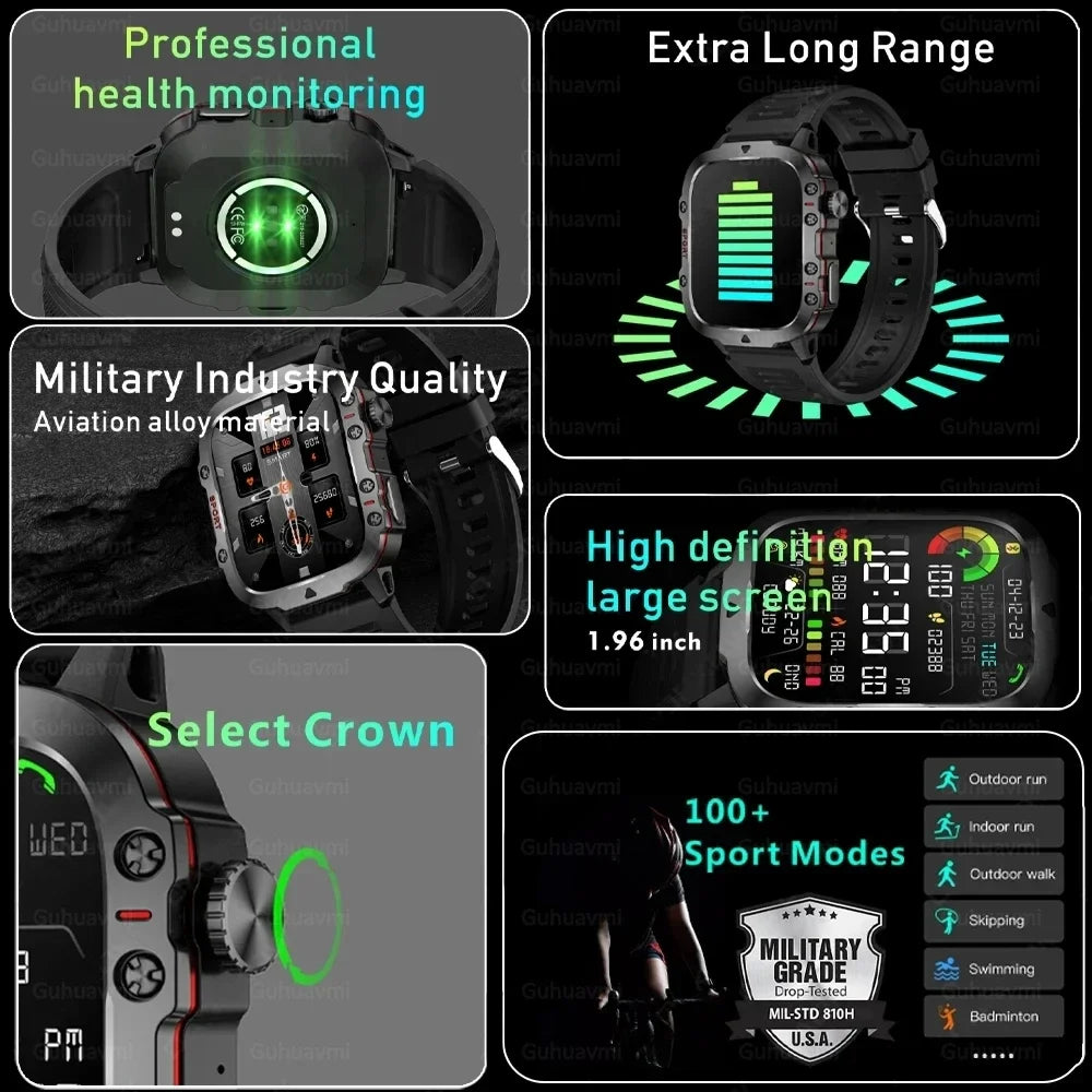 For Huawei Xiaomi 1.96 Inch Screen Smart Watch Mens Bluetooth Call 420 MAh Sport Waterproof Heartrate Blood Oxygen SmartWatch