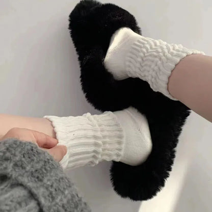 1/3Pairs Street Long Socks Women Solid Color Coarse Knitted Warm Middle Tube White Warmer Autumn Winter Crochet Sox Boot Cuffs