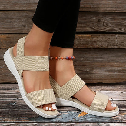 Women's Knit Elastic Cloth Wedge Sandals Slip On Lightweight Walking Sandals Women Plus Size Comfortable Summer Shoes Woman 2023