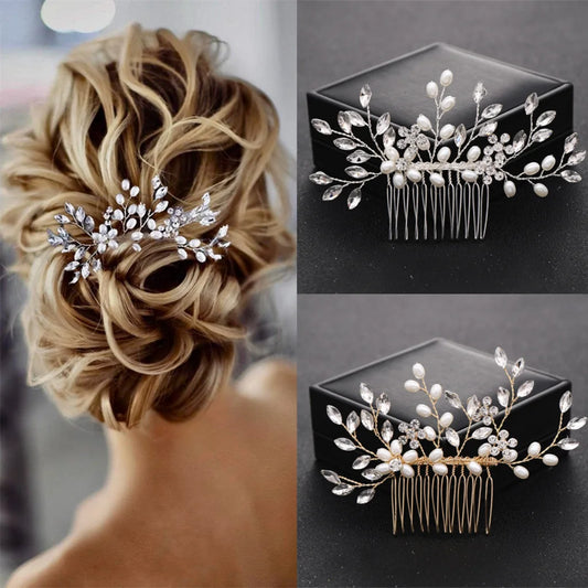 1pc bridal headdress handmade pearl crystal hair comb wedding styling accessories fashion insert comb hair accessories