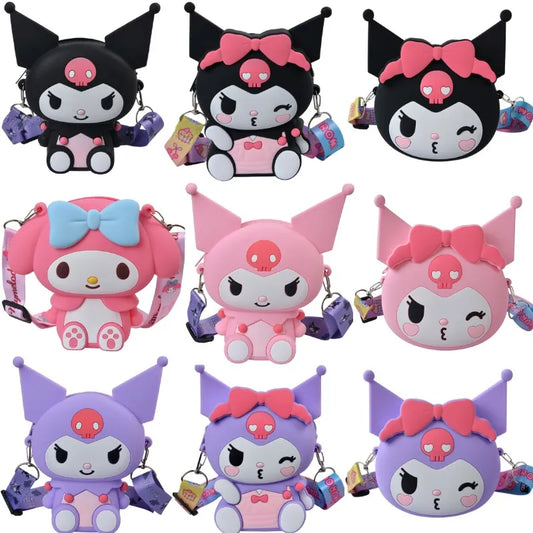 Sanrio Hello Kitty Lovely Kawaii Fashion Bag Princess Small Storage Silicone Purse Anime Cartoon Figures Model Toys Kids Gift