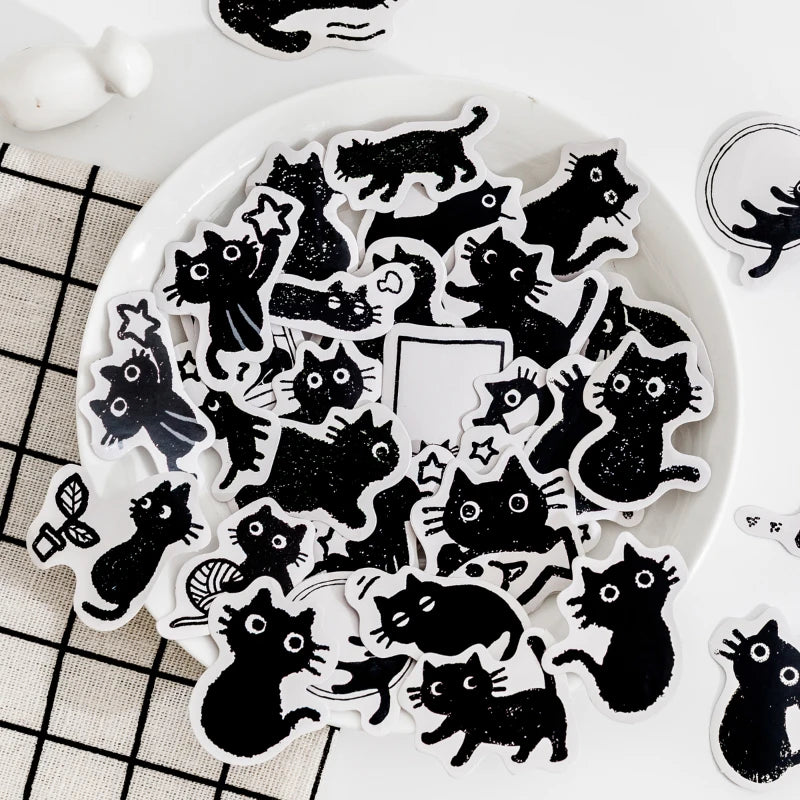 45pcs Kawaii Little Black Cat Decorative Boxed Stickers Scrapbooking Label Diary Stationery Album Phone Journal Planner