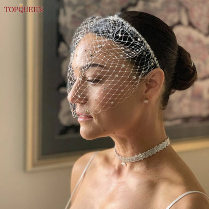 TOPQUEEN VA12 Mini Wedding Veil Multiple Styles Birdcage Veil with Rhinestones Detachable Blusher Bachelorette Party Accessories