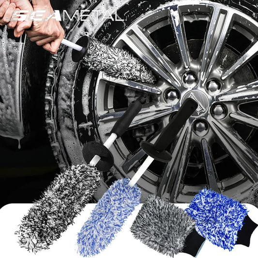 SEAMETAL Car Wash Microfiber Wheels Brush Non-Slip Ultra Soft Car Cleaning Gloves Mitt Car Wheel Spokes Brushes Car Accessories