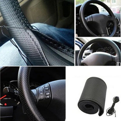 Car Steering Wheel Cover Needles And Braid Thread Artificial Leather Car Covers Suite 3 Color DIY Texture Soft Auto Accessories