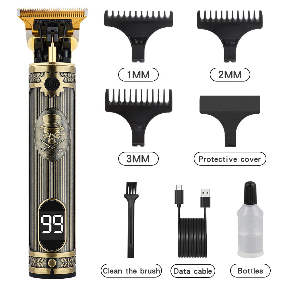 Digital Display Stainless Steel Cutter Head Professional T9 Hair Trimmer Metal Body Men's Electric Shaver Men's Barber Machine