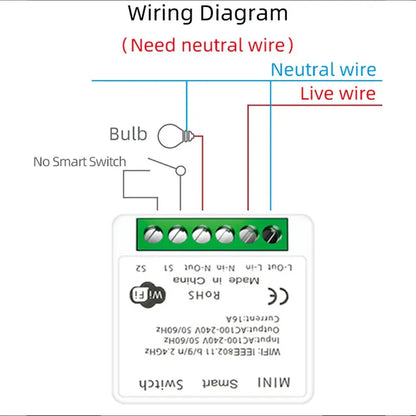 16A Mini Wifi  DIY Light Switches Module 2-way Control Work With Tuya Smart Life Alexa Alice Google Home