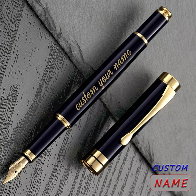 Golden Text Custom Engraving Fountain Pen Gift School Supplies 2024 Stationery Men Luxury High Quality Writing Office Metal