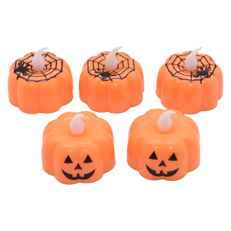 6pcs LED Pumpkin Light Halloween 2 styles Decorations Ornaments Flickering Flameless Nigh Lamp Holloween Party Decoration Supply