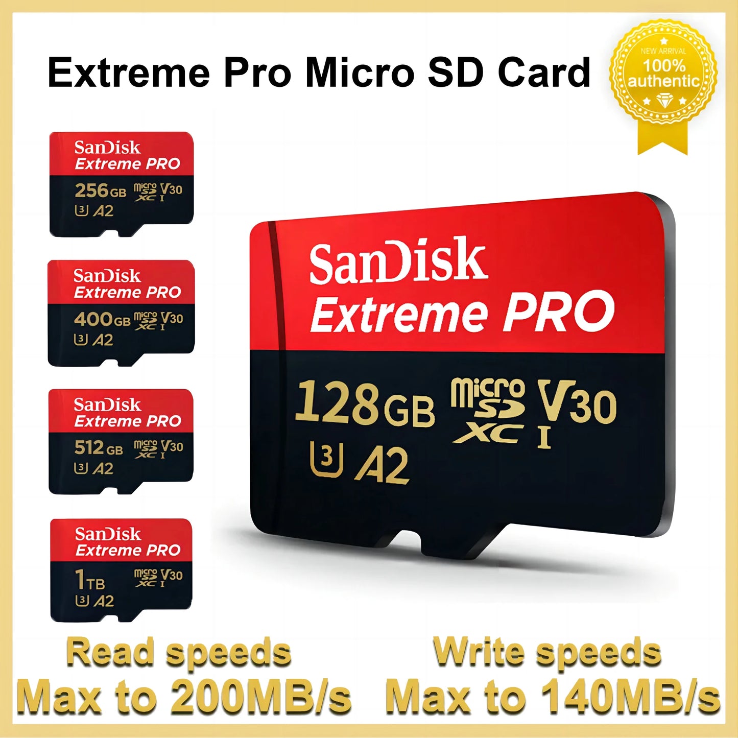 SanDisk Extreme Pro Flash 128GB Card Micro SD Card SDXC UHS-I 400GB 256GB 64GB U3 V30 TF Card Memory Card Adapter for Camera DJI