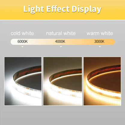 Linear Dimmable 24V 12V COB LED Strip Lights 8mm 320LEDs/M Flexible LED Tape Ribbon for Room Decor 3000K 4000K 6000K 1M 5M 10M