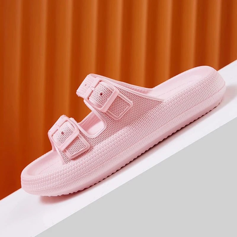 Thick Platform Cloud Slippers Women Fashion Buckle Soft Sole Pillow Slides Sandals Woman 2024 Summer Beach Non-Slip Flip Flops