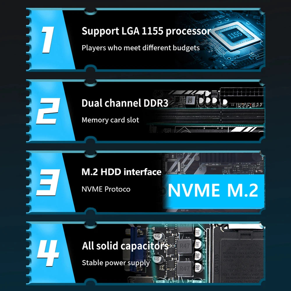 MUCAI H61 Motherboard LGA 1155 Kit Compatible With Intel Core CPUs 2nd And 3rd Generations Supports M.2 NVME SDD