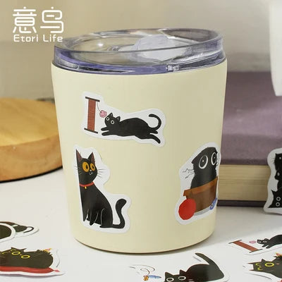 45Pcs/Box Black Cat Theme Stickers Decoration Kawaii Cute Cats Stickers Self-adhesive Scrapbooking Stickers For Laptop Planners