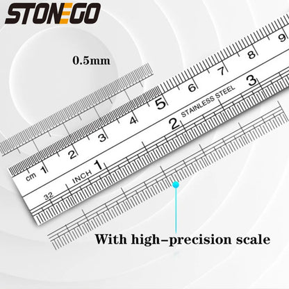 STONEGO Stainless Steel Ruler, 6, 8, 12, 16, 20 Inch Metal Rulers, With High Precision Graduation Line Double-Sided Scale