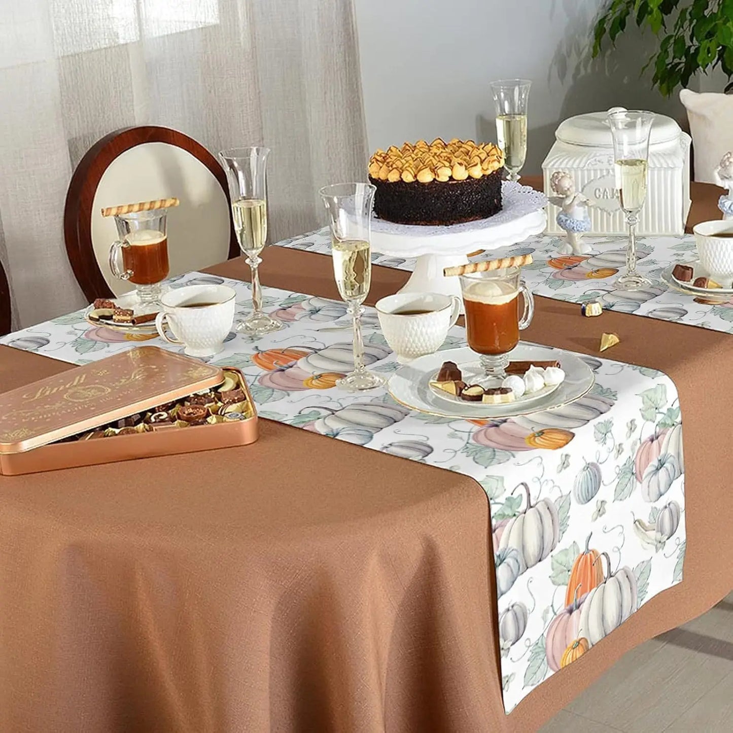 Thankgiving Harvest Pumpkin Linen Table Runners Wedding Decoration Reusable Dining Table Decoration Kitchen Dining Table Runners