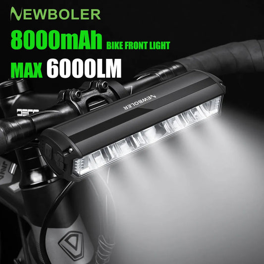 NEWBOLER Bicycle Light Front 6000Lumen Bike Light 8000mAh Waterproof Flashlight USB Charging MTB Road Cycling Lamp Accessories