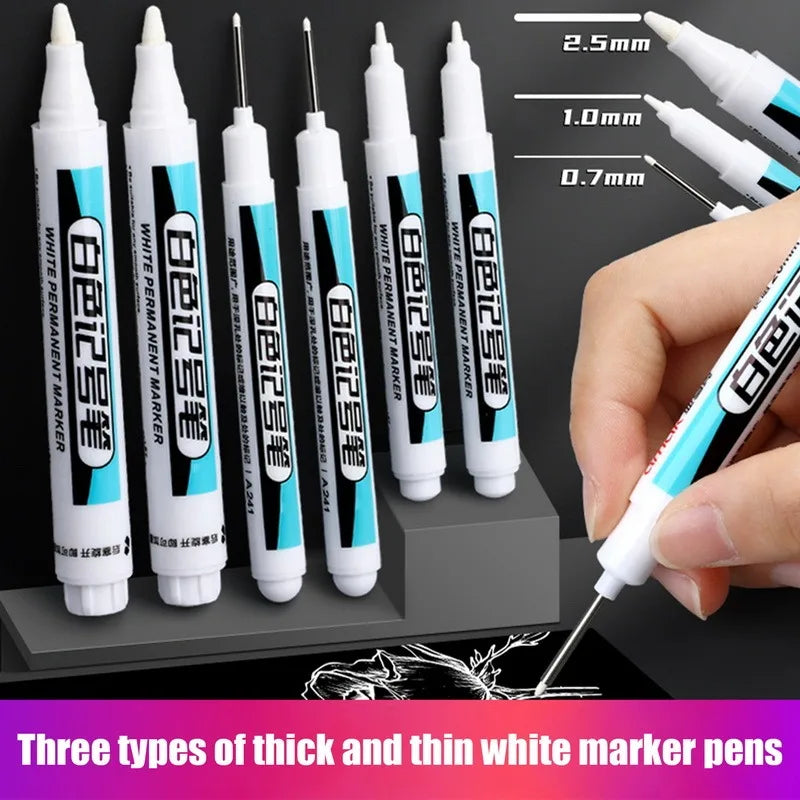 0.7/1.0/2.5MM White Permanent Marker Pen Waterproof Painting Marker For Wood Rock Plastic Leather Glass Stone Metal Art Supplies