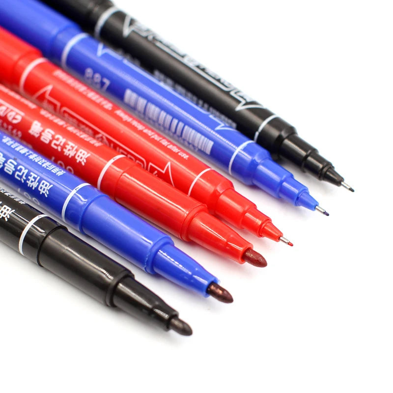 3Pcs/Set Dual Tip 0.5/1.0 mm Nib Marker Waterproof Black Blue Red Oily Manga Art Marker Pens Student School Office Stationery