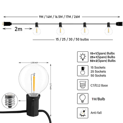 Festoon LED Globe String Light Fairy LED G40 Outdoor For Christmas Party Garden Decorative Garland Lamp Street Patio Backyard